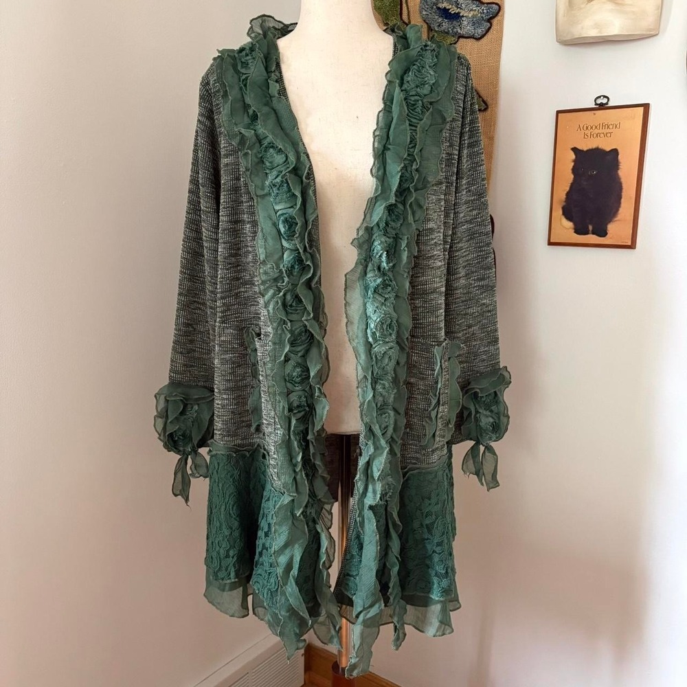 Pretty Angel Green Whimsigoth Cardigan Ruffle Rosette Lace Small